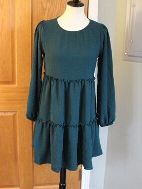 Lola Grace Green Long Sleeve Ruffle Dress - Size Small